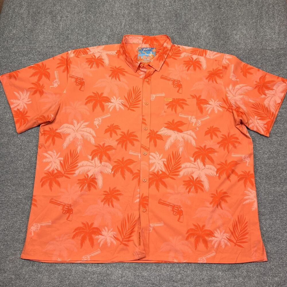 Retro Rifle Vice City Shirt Mens 4XL Orange Palm Gun Print Short Sleeve Tropical
